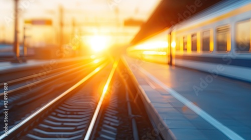 Tranquil Sunset at Train Station with Parallel Tracks