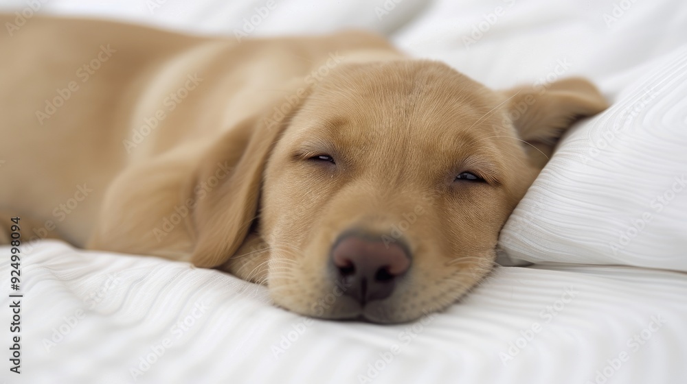 Serene Sleeping Puppy on White Bed Serene Sleeping Puppy on White Bed