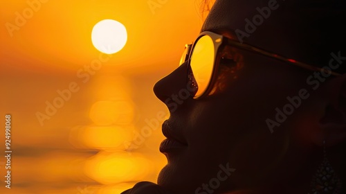 Silhouette of a Sunglasses Wearer with Sunset Backdrop photo