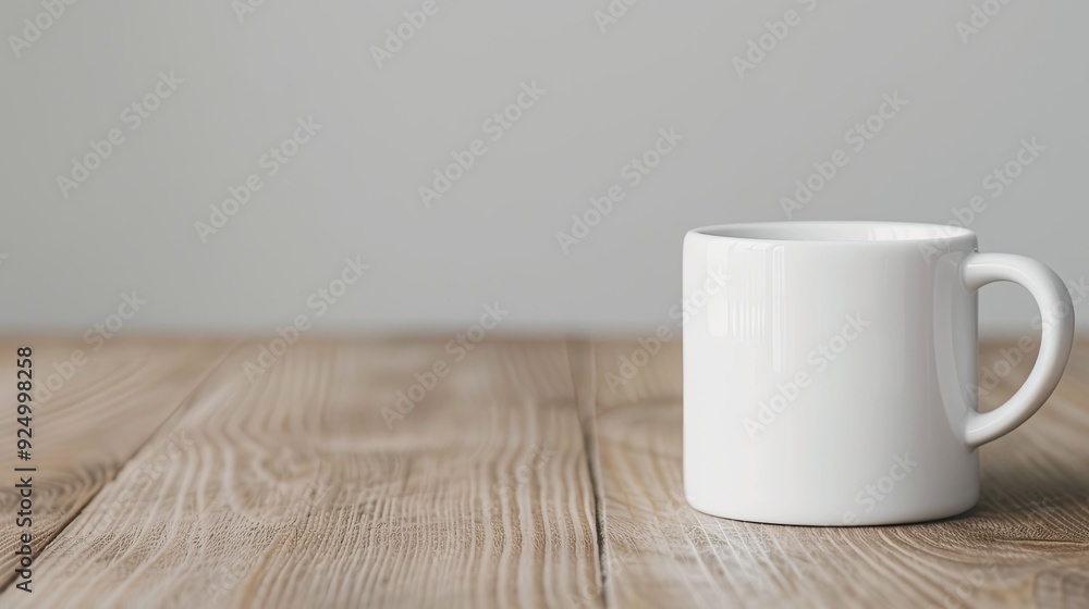 Close-Up Image of White Mug Resting on Wooden Surface Close-Up Image of White Mug Resting on Wooden Surface
