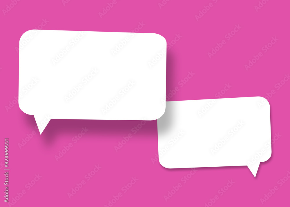 Empty speech balloon shape white paper isolated on pink background communication bubbles. Empty speech balloon shape white paper isolated on pink background communication bubbles.
