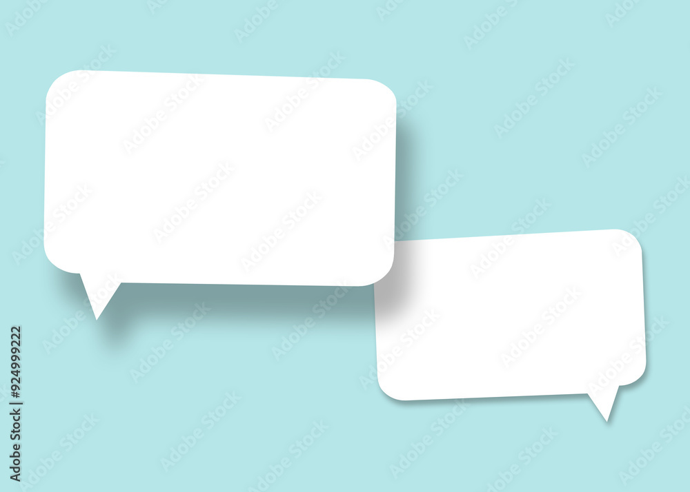 Empty speech balloon shape white paper isolated on light blue background communication bubbles. Empty speech balloon shape white paper isolated on light blue background communication bubbles.