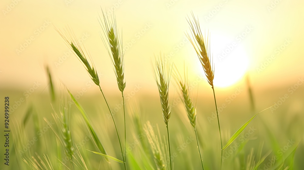 Tall Green Grass with Yellow Flowers and Setting Sun Tall Green Grass with Yellow Flowers and Setting Sun