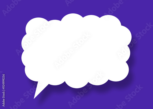 Empty white cloud paper speech bubble shape against blue background.