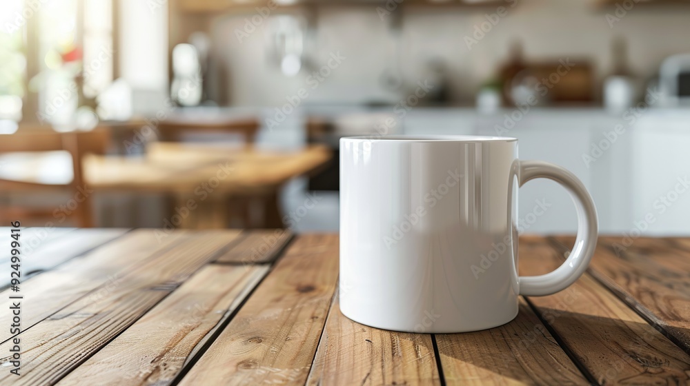 Mockup of ceramic white mug on modern kitchen background, clean template Mockup of ceramic white mug on modern kitchen background, clean template
