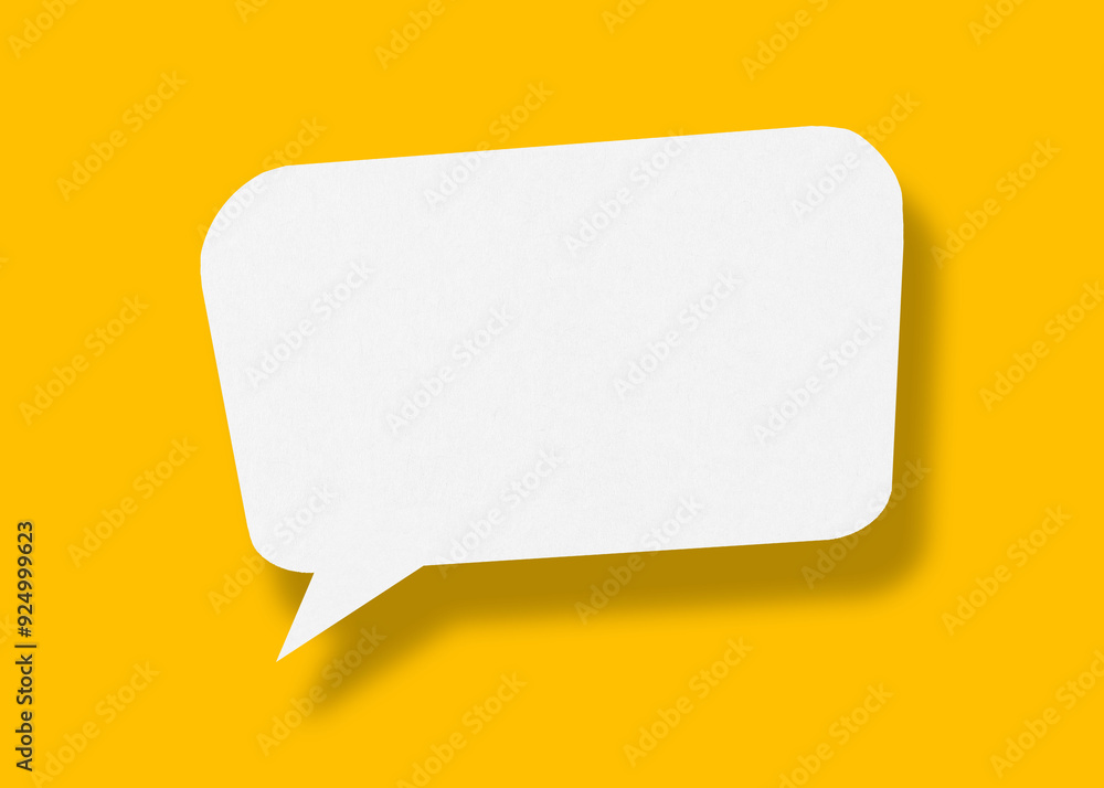 Empty speech balloon shape white paper isolated on yellow background communication bubbles. Empty speech balloon shape white paper isolated on yellow background communication bubbles.