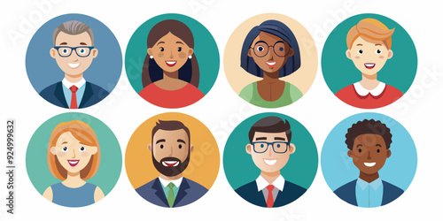 Collection of avatars of happy business people in a circle. Happy business men and women
