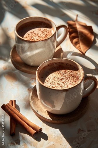 Obraz na płótnie hot chocolate with cinnamon and star anise on the table w salonie
