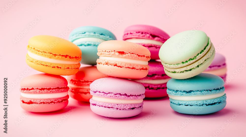 Colorful macaroons on a pink background. Colorful macaroons on a pink background.
