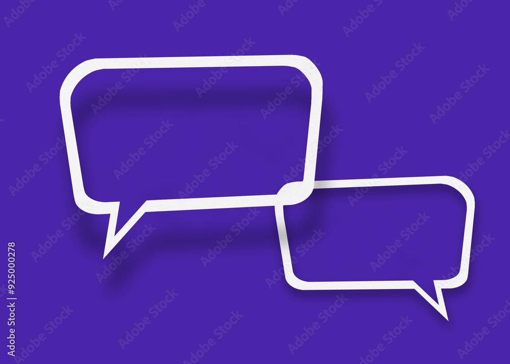 Naklejka premium Empty transparent balloon paper speech bubble shape against blue background.