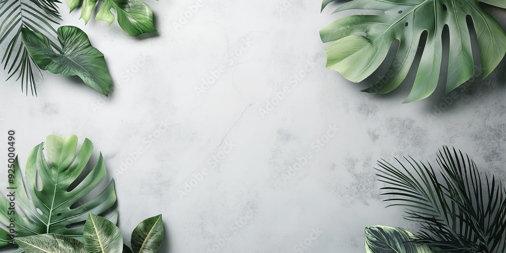 Fototapeta premium Tropical leaves displayed on a minimalistic white background, highlighting their innate beauty and texture.