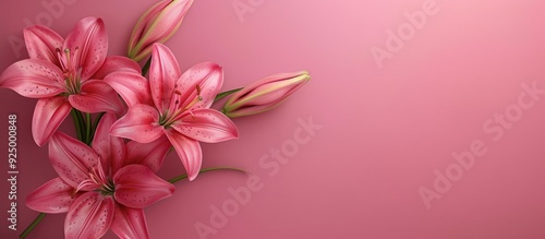 Pink lily flowers on a vibrant pink background with copy space image ideal for templates or mockups exuding elegance and beauty