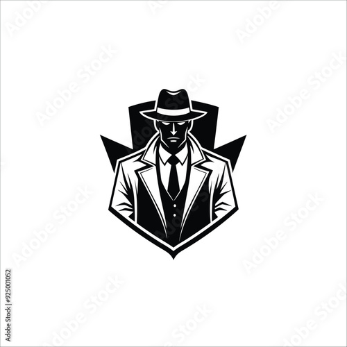 Simple Clean Detective Theme logo silhouette of man wear hat and coat