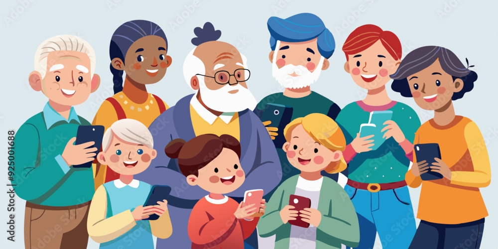 Aged people. Seniors together, with grandchildren and children, an elderly man and woman use phones and communicate. Grandparents in full growth
Aged people. Seniors together, with grandchildren and children, an elderly man and woman use phones and communicate. Grandparents in full growth