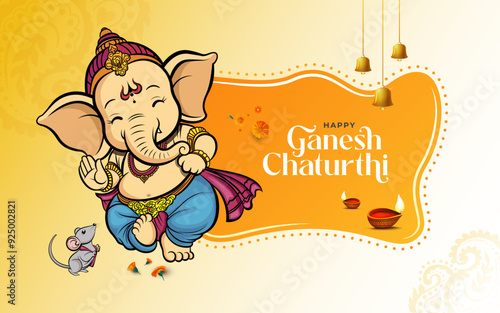 Happy Ganesh Chaturthi Festival Background Design with Creative  Lord Ganesha Illustration