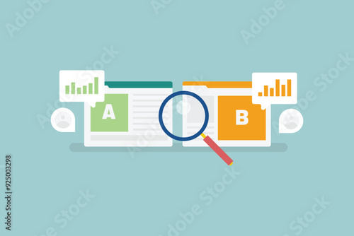 AB testing on social media, AB testing, Split testing, Ab testing for advertising campaign, Social media content AB testing, Vector illustration background.
