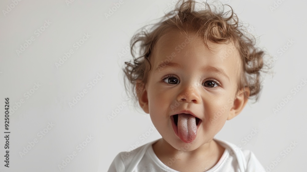Playful child sticking out tongue, captured in a light-hearted moment, displaying innocence and joy against a plain background Playful child sticking out tongue, captured in a light-hearted moment, displaying innocence and joy against a plain background