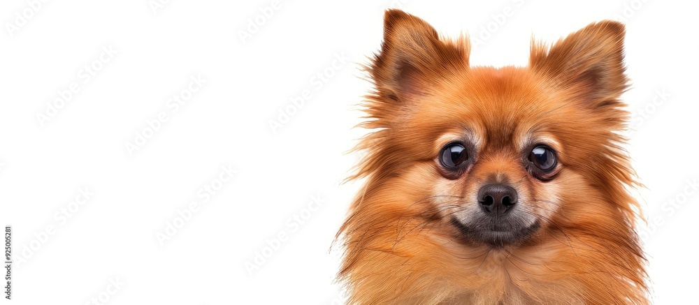 Obraz premium Pomeranian dog with brown fur in a stunning isolated portrait with a white background and copy space image.