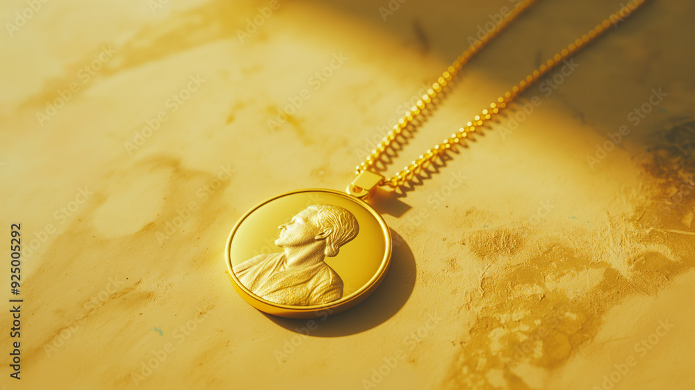 Elegant Gold Pendant Necklace with Embossed Portrait Elegant Gold Pendant Necklace with Embossed Portrait