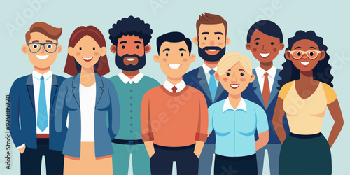 Group portrait of smiling office workers. Multicultural business team, colleagues. Happy men and women stand together
