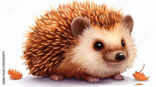 A cute illustration of a small hedgehog curled into a ball with soft spines, isolated on a white background.