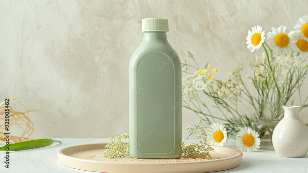 Minimalist Green Bottle with Flowers