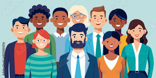 Group portrait of smiling office workers. Multicultural business team, colleagues. Happy men and women stand together
