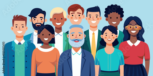 Group portrait of smiling office workers. Multicultural business team, colleagues. Happy men and women stand together
