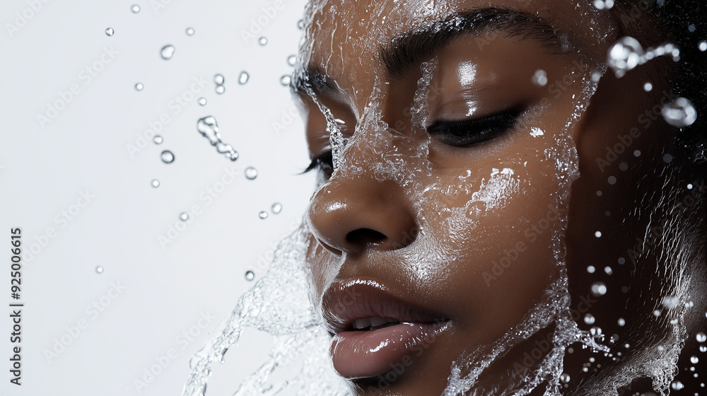 Close-Up Portrait of a Woman with Water Splash Close-Up Portrait of a Woman with Water Splash