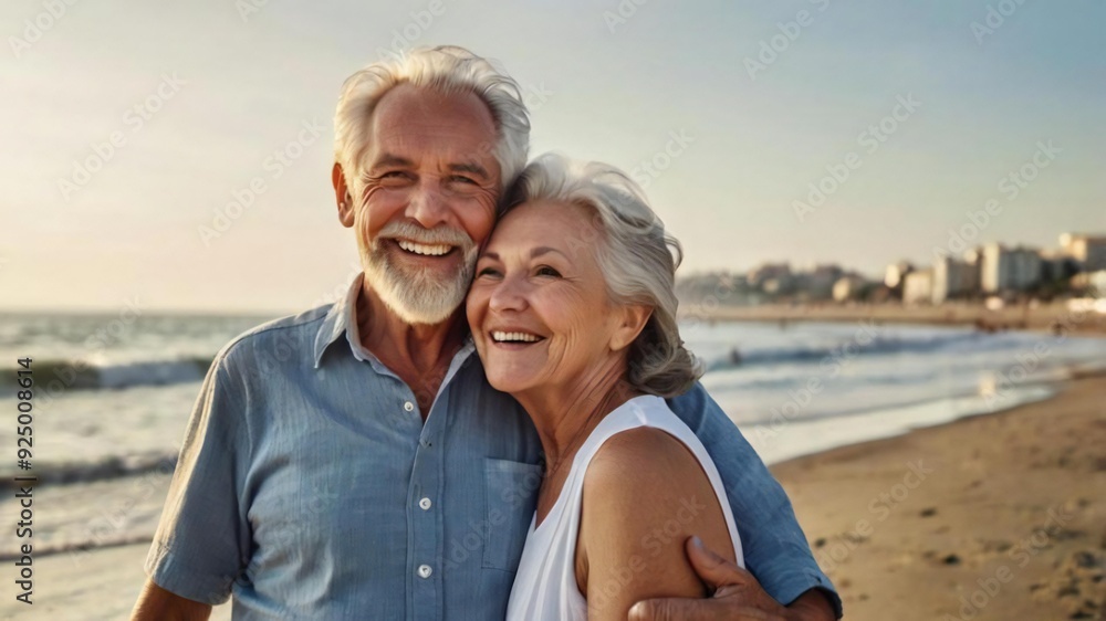Beautiful happy senior couple dating at the seaside during summertime - Mature married couple in love bonding outdoors at the beach, concepts about elderly lifestyle, relationship and quality of life Beautiful happy senior couple dating at the seaside during summertime - Mature married couple in love bonding outdoors at the beach, concepts about elderly lifestyle, relationship and quality of life