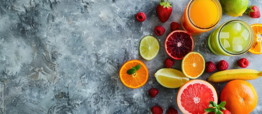 Refreshing juice made from freshly picked fruits, perfect for a vibrant and healthy lifestyle with a copy space image.