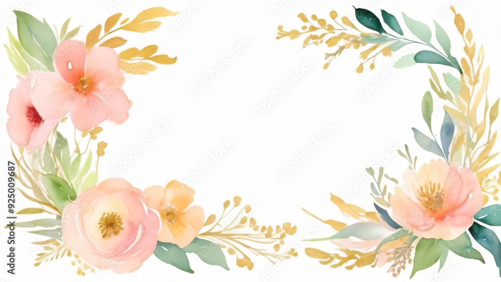 Obraz premium A blank wedding invitation adorned with a watercolor floral frame