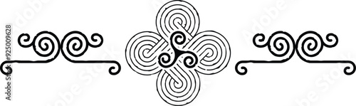 Seamless Celtic Spiral Line Border - Circular Knot and Triskele