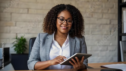 Confident woman leader at business conference in office environment