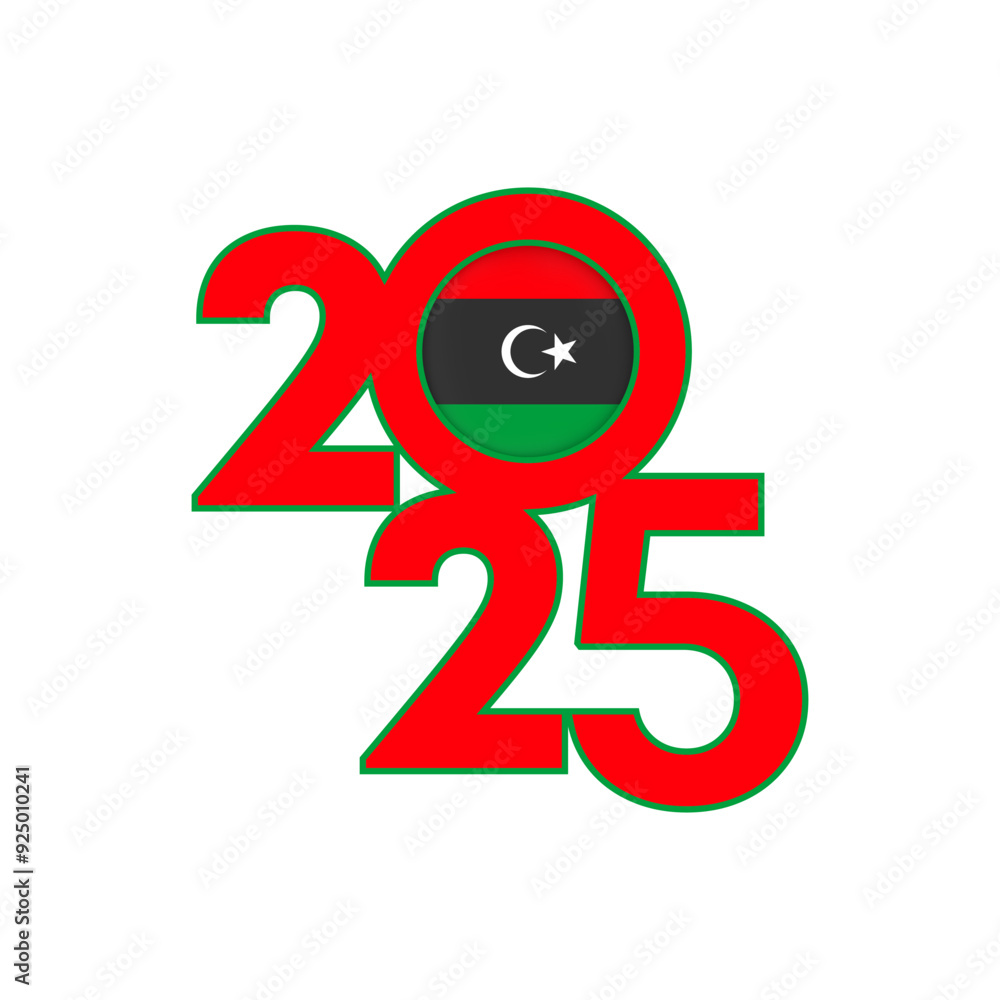 2025 banner with Libya flag inside. Vector illustration. 2025 banner with Libya flag inside. Vector illustration.