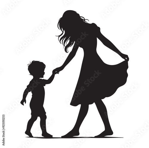 mom and Son silhouettes vector illustration