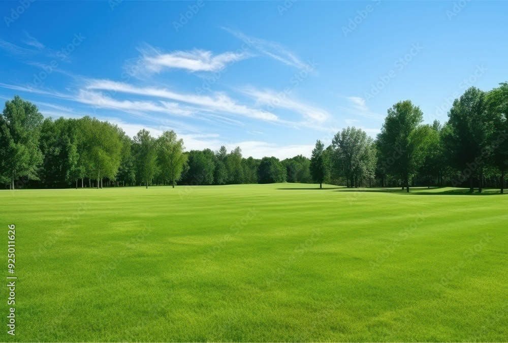 Lush Green Field with Trees and a Blue Sky Lush Green Field with Trees and a Blue Sky
