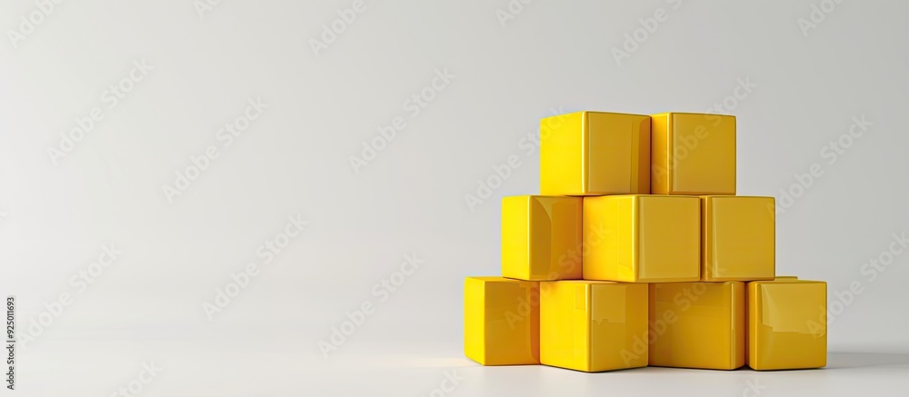 Yellow cube block model with copy space image on a white backdrop, representing a construction idea concept. Yellow cube block model with copy space image on a white backdrop, representing a construction idea concept.