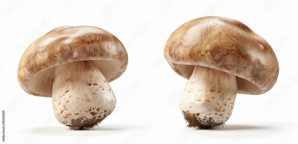 Two Brown Cap Mushrooms with White Stems Two Brown Cap Mushrooms with White Stems