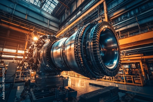 Wallpaper Mural Massive industrial turbine in a factory setting, highlighting advanced engineering and manufacturing. Heavy machinery and technology in action. Torontodigital.ca