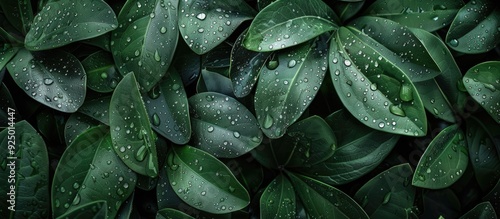 Lush green leaves covered in raindrops create an exquisite background for a copy space image
