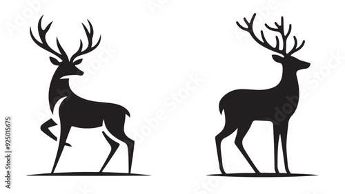 set of deer silhouettes , white background