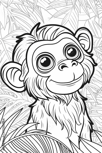 Wallpaper Mural Cute monkey coloring page for kids with jungle background for fun and learning Torontodigital.ca