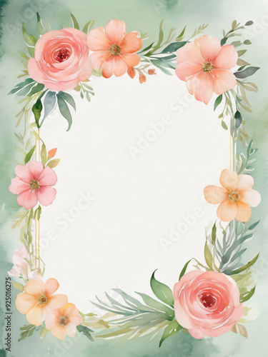 A blank wedding invitation adorned with a watercolor floral frame