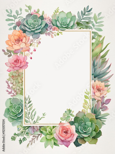 A blank wedding invitation adorned with a watercolor floral frame
