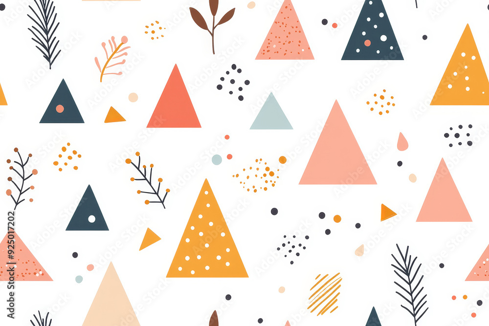 Abstract seamless pattern with geometric shapes and botanical elements in pastel colors Abstract seamless pattern with geometric shapes and botanical elements in pastel colors