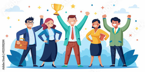 Happy business team celebrating victory. Colleagues rejoice in success and achievements. The concept of successful teamwork
