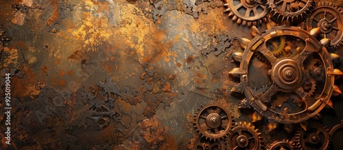 Steampunk-themed setting with brass cogwheels and textured background featuring a spacious area for additional elements like a copy space image.