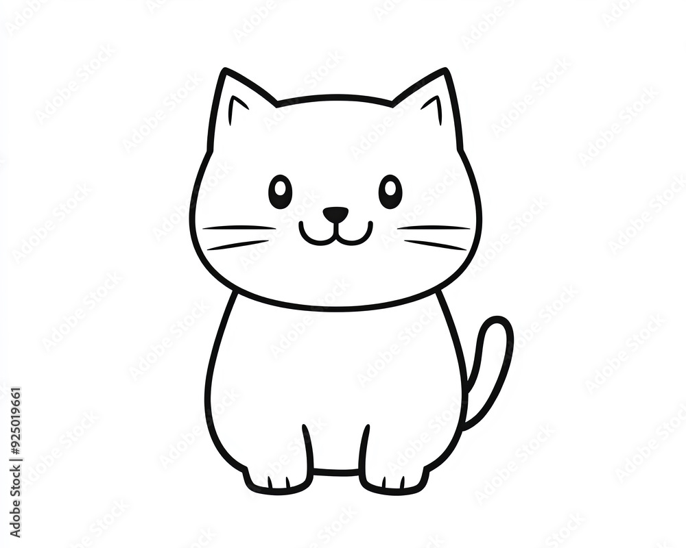 Adorable kawaii cat illustration in minimalist style on a white background for children's coloring books and creative activities Adorable kawaii cat illustration in minimalist style on a white background for children's coloring books and creative activities