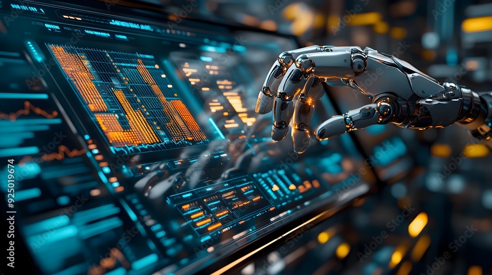AI Powered Data Analysis with Robotic Hands Interacting with Charts and Graphs AI Powered Data Analysis with Robotic Hands Interacting with Charts and Graphs